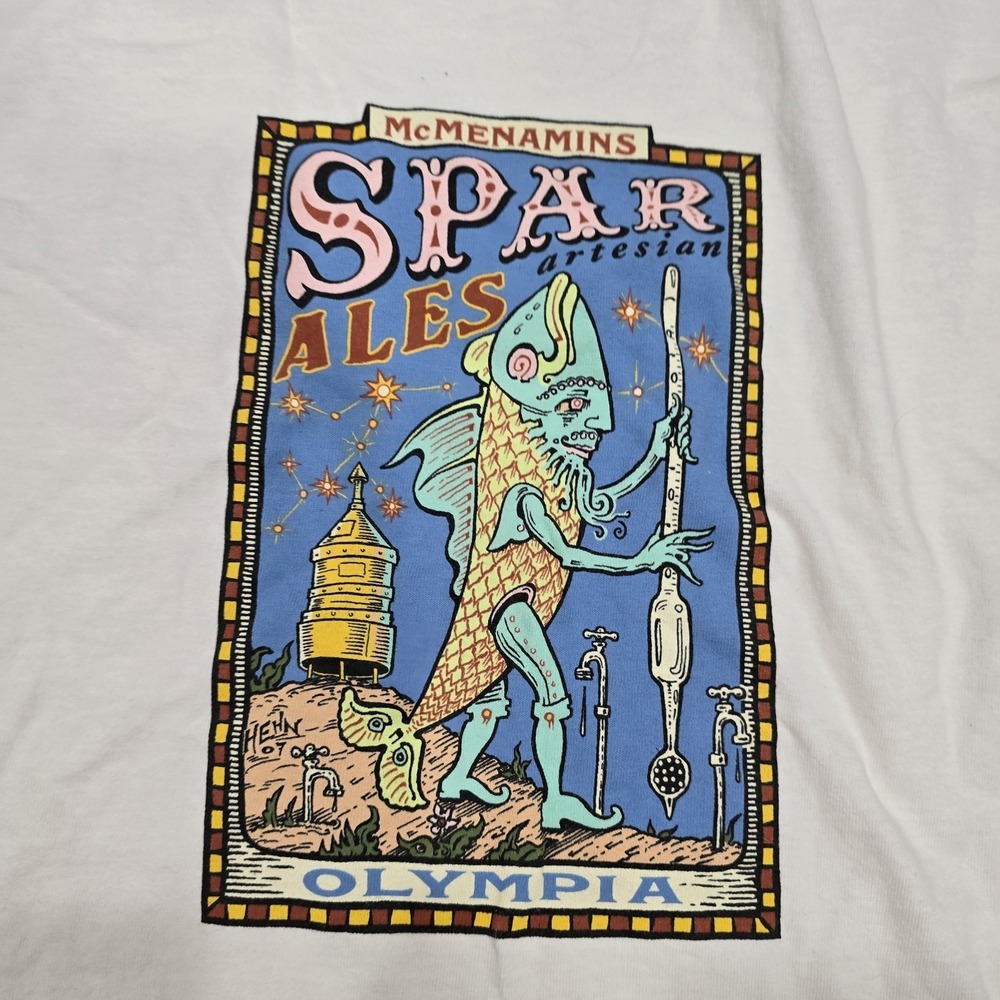 McMenamins Spar Café Olympia WA T-Shirt Art by‎ Lyle Hehn Men's Large White